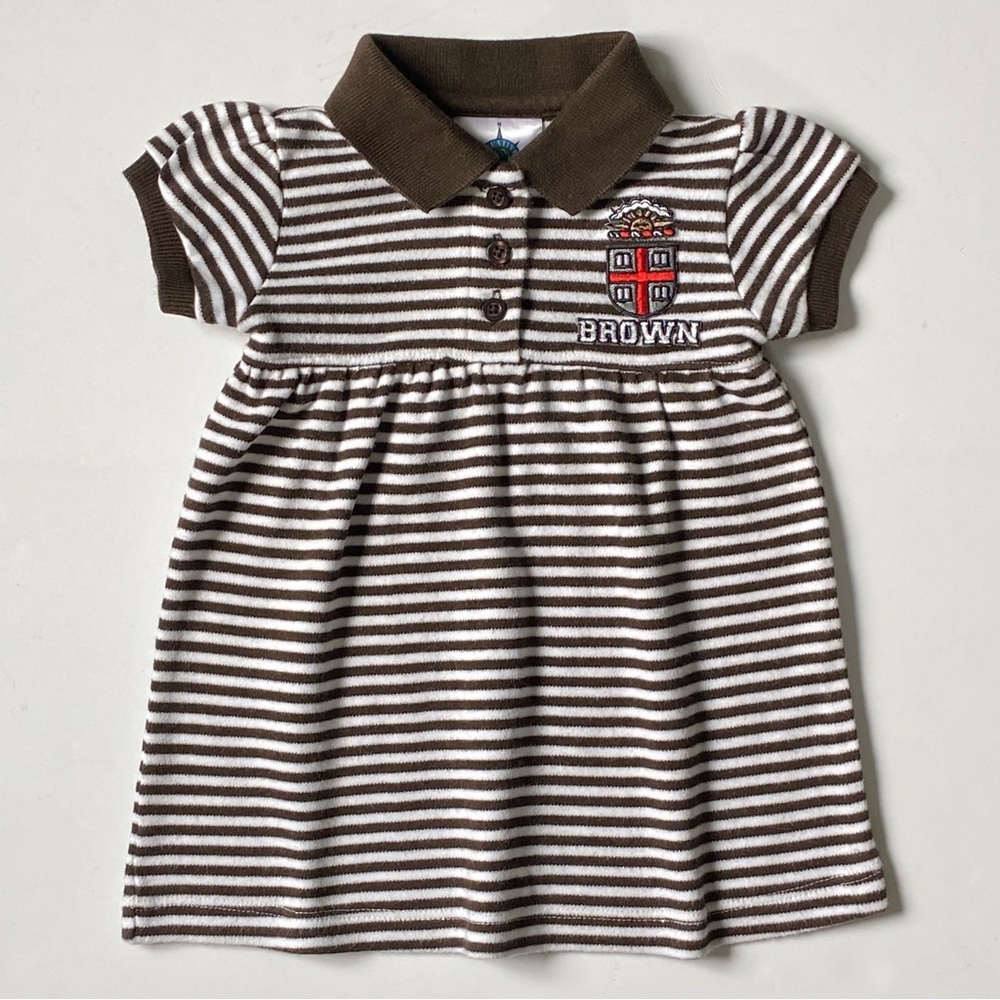 Brown University Dress Size 6-9 Months Stripes Crest Logo Brown White Baby Girls